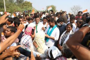 TPCC President Revanth Reddy on day 3 of Hath se hath Jodo Yatra. 