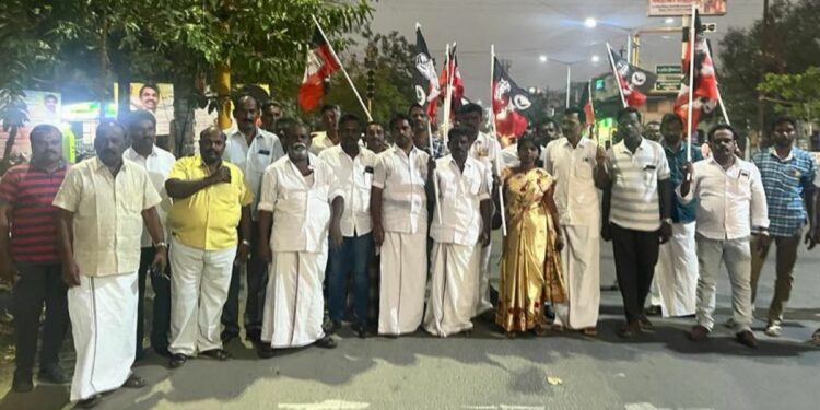 AIADMK cadres protest against the BJP across Tamil Nadu. (Supplied)