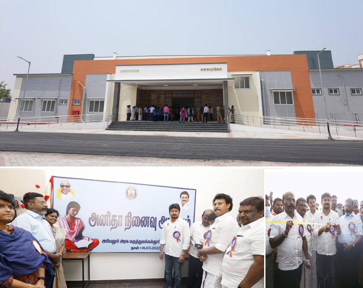 The auditorium was inaugurated by Sports Minister Udhayanidhi Stalin and preceded over by Health Minister Ma Subramanian, VCK President MP Thol Thirumavalavan, and Transport Minister Shiva Shankar. (Supplied)