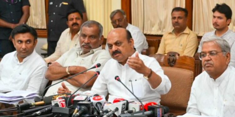 Chief Minister Bommai briefing the press after the reservation proposal in the last cabinet meeting