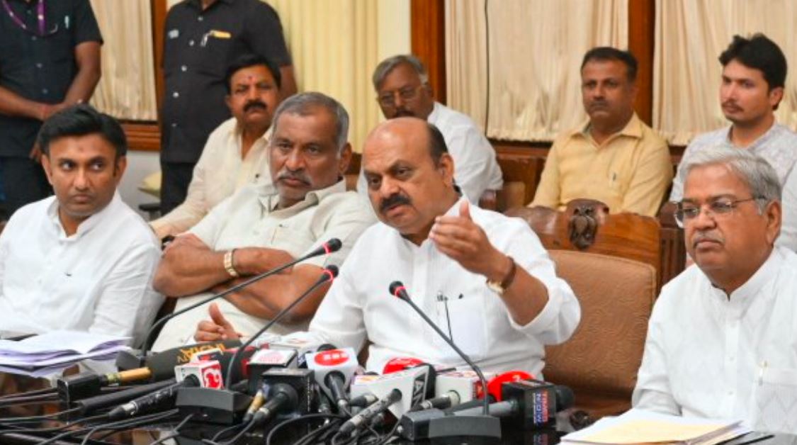 Chief Minister Bommai briefing the press after the reservation proposal in the last cabinet meeting