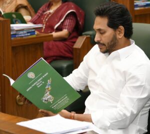 Andhra Pradesh Chief Minister YS Jagan Mohan Reddy during the state's 2023-24 budget presentation in the Assembly. (Supplied)