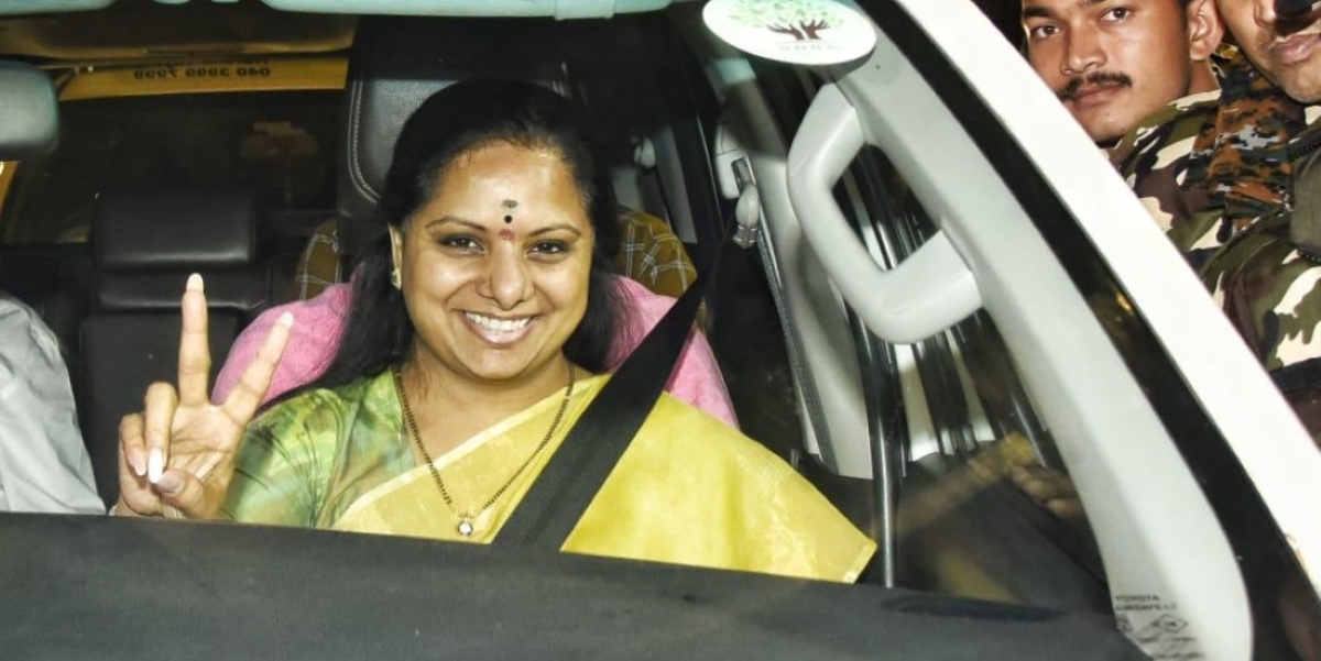 K Kavitha after her third day of ED questioning on Tuesday, 21 March, 2023. (Supplied)