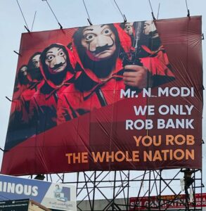 A Money Heist-inspired poster against PM in Hyderabad.