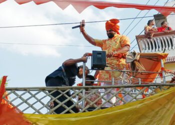 Raja Singh in Ram Navami rally in Hyderabad. (South First/Sumit Jha)