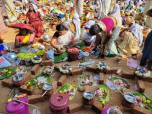 Attukal Bhagavathy Devi tempe devotees getting ready to prepare the Attukal Pongala on Tuesday morning. (P Biju)