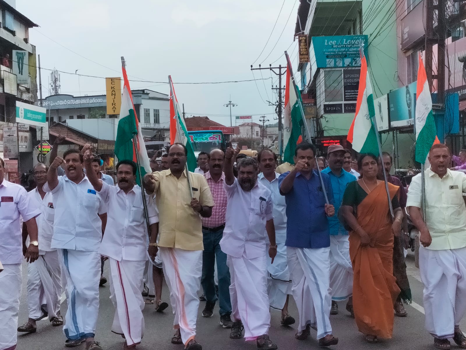 Congress workers in Sulthan Bathery, Wayanad, take out a protest march against the disqualification of Rahul Gandhi on Friday, 24 March. (Supplied)