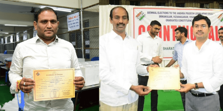 AP MLC election results: The winning TDP candidates with their election certificates. (Supplied)