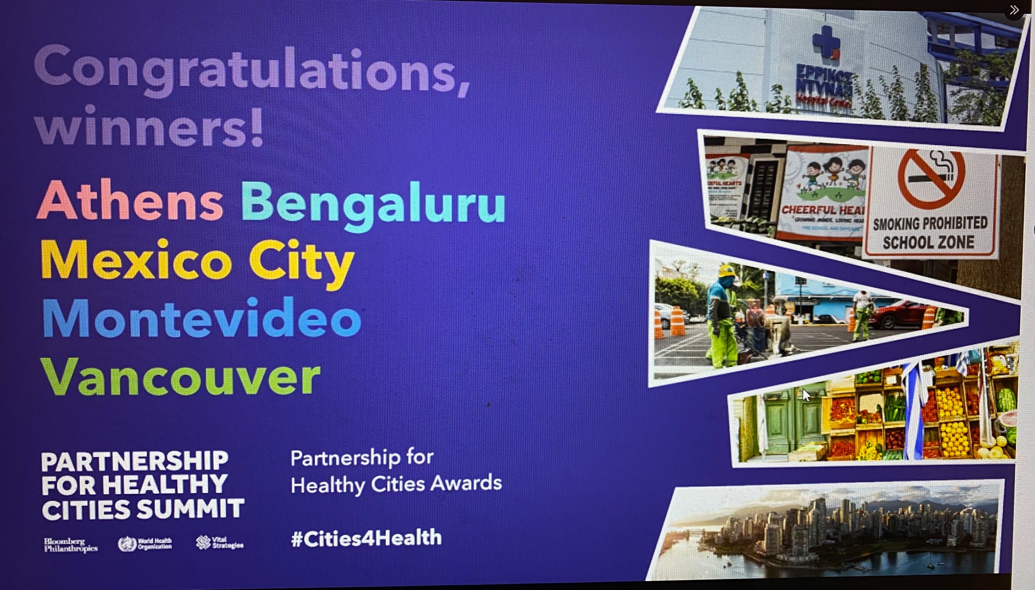 Bengaluru was honored with the 2023 Partnership for Healthy Cities Award.