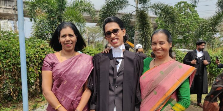 Padma Lakshmi (centre) after enrolling as a lawyer at an event held at Kerala High Court. (Supplied)