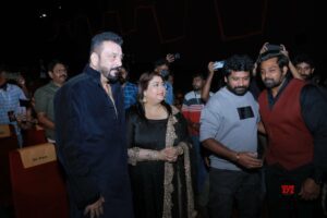Sanjay Dutt at the teaser launch of the film, along with Dhruva Sarja and director Prem. (Supplied) 