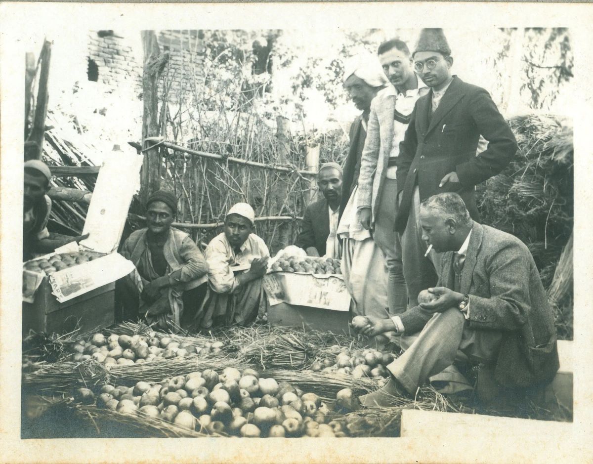 Rao Bahadur HC Javaraya (seated, right) with apple growers in Kashmir