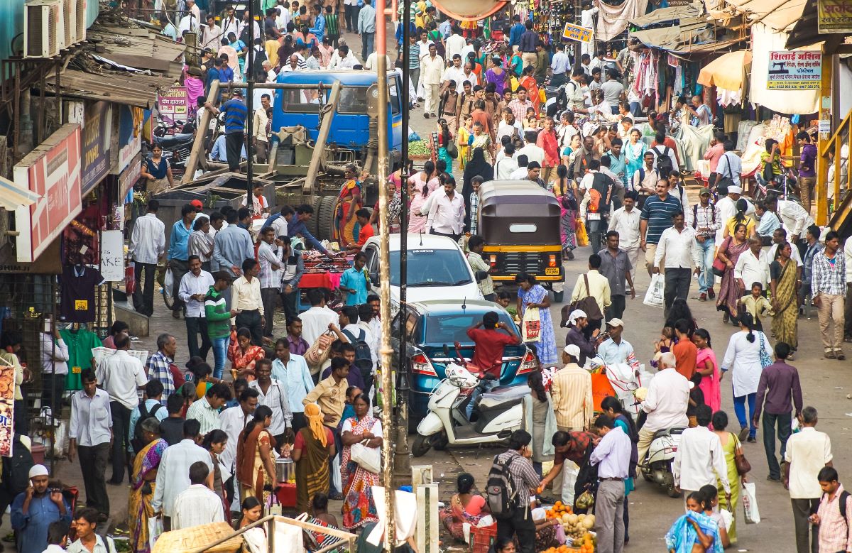 India population. A crowded street in Mumbai.