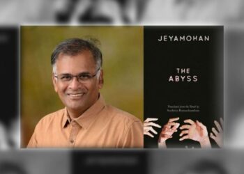 (Left) Author Jeyamohan; (Right) the English translation of his work 'Ezhaam Ulagam', titled 'The Abyss'