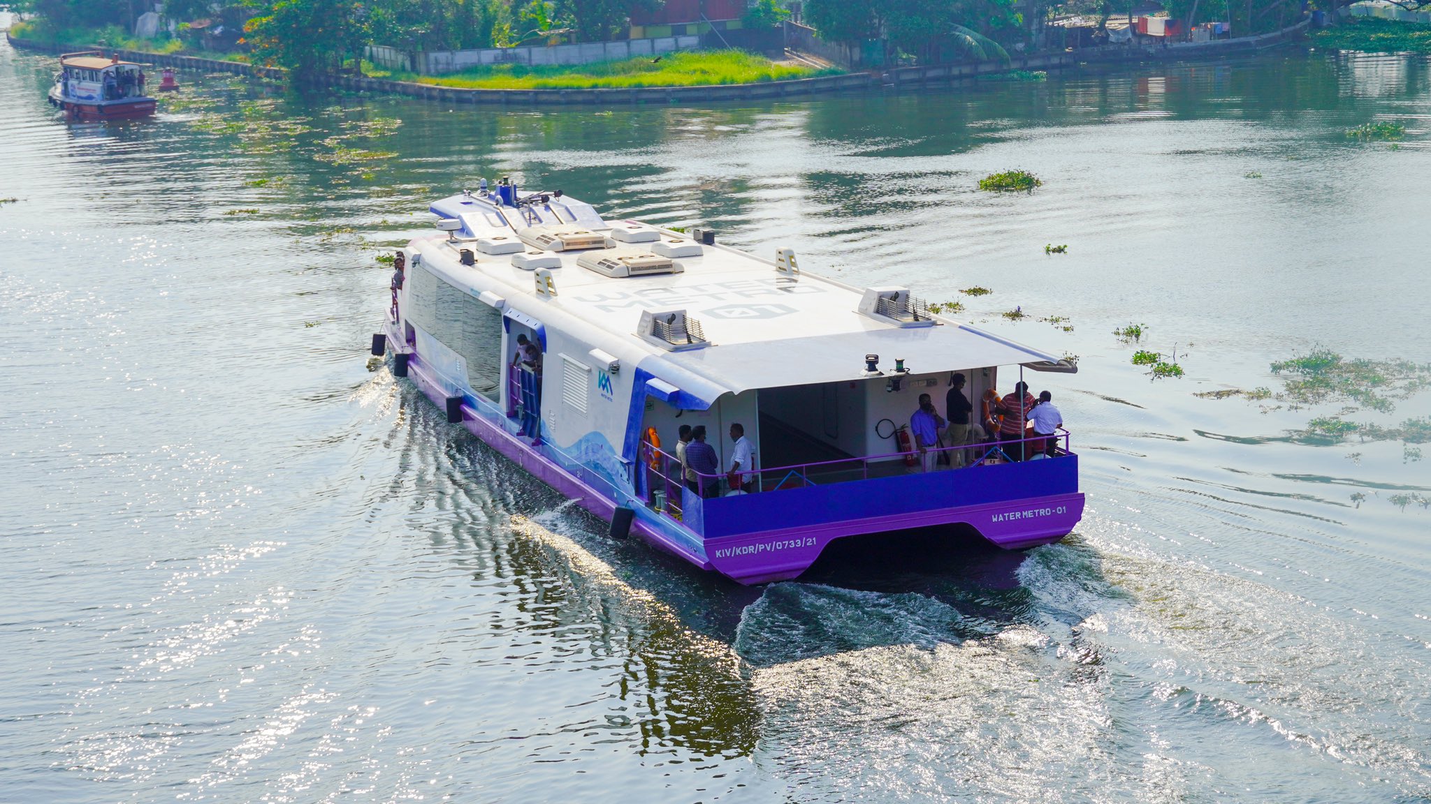 Kochi Water Metro vessel sailing through the city's waterways. (Twitter/CMO Kerala)