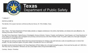 A condolence message from Texas department of public safety