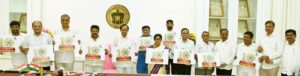 CM KCR and officials unveiling the logo of the decennial celebrations of Telangana Formation Day.