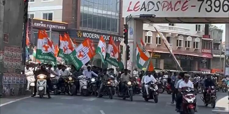 Congress workers in Telangana celebrating the party's electoral victory in Karnataka. (Screengrab)