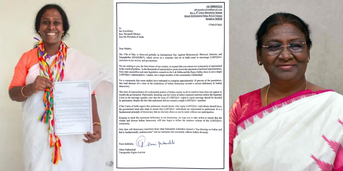 Transgender rights activist Akkai Padmashali writes to President Murmu. (Twitter)