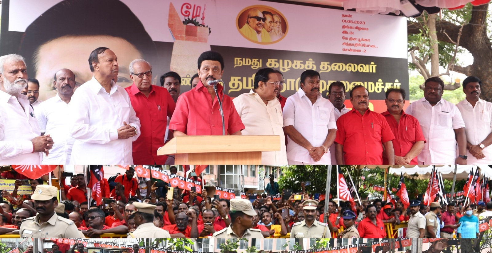 Chief Minister Stalin addressing the May Day function in Chennai on Monday. (Supplied)