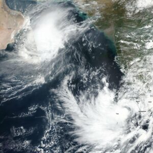 Satellite view of cyclone Maha and cyclone Kyar. (Twitter)