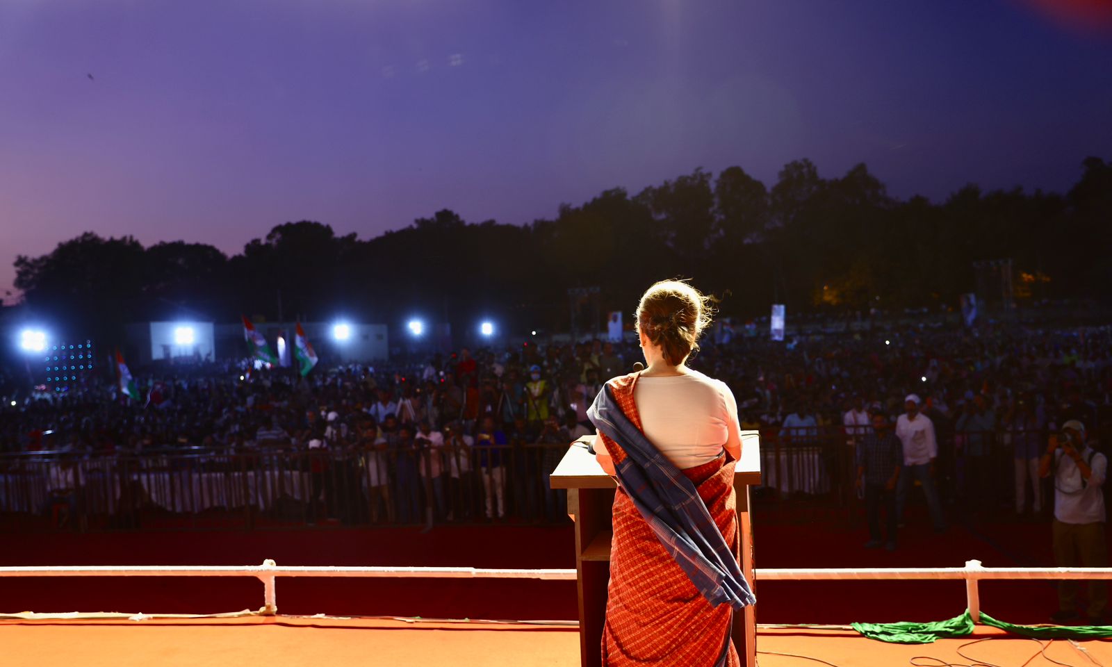 Sonia Gandhi addressed a campaign rally at Hubballi on Saturday. (Twitter)