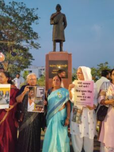 A protest on 21 May at the Maqdoom Statue in Tank Bund in Hyderabad demanding Brij Bhushan Sharan Singh's arrest. (Supplied)