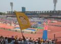 A Siddaramaiah flag waves fiercely in the wind. (Supplied)