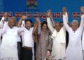Congress celebration on stage during the swearing-in ceremony of teh chief minister and deputy chief minister. (Supplied)