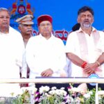 Governor of Karnataka Thaawarchand Gehlot with Siddaramaiah and DK Shivakumar. (Supplied)