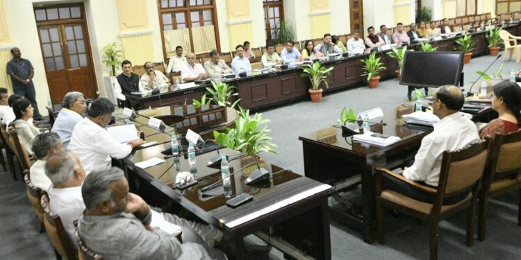 Meeting chaired by CM, DyCM and other ministers with police officials and others at the Vidhanasoudha meeting hall on Tuesday