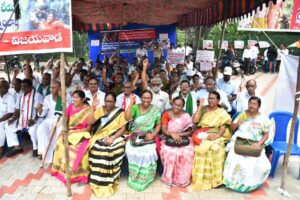 Activists protesting in Vijayawada in solidarity with wrestlers