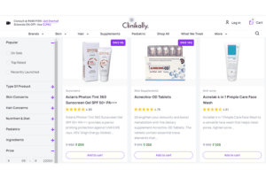 There are a plethora of products available on the website. (clinikally.com)