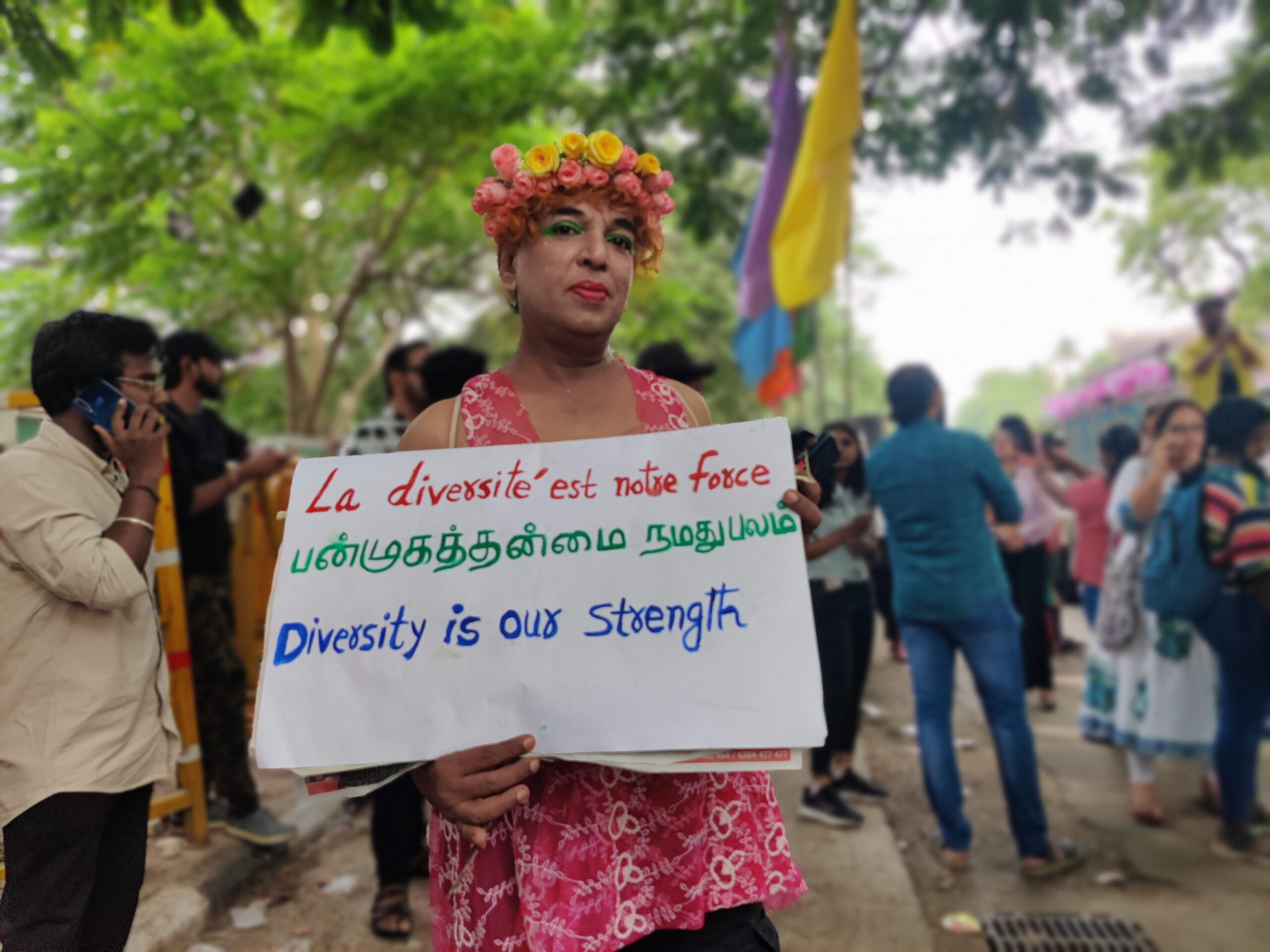 Chennai Pride March: Banners held high to showcase the resolve of the LGBTQIA+ community at the 15th Chennai Rainbow Pride and Self Respect March. (Roshne Balasubramanian/SouthFirst)