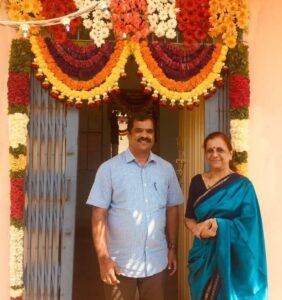 HS Sathyanarayana and Usha Kesari (Masti's granddaughter) at Masti's house in Bengaluru