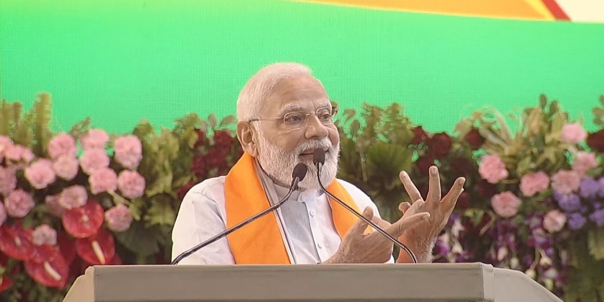 Modi speaking during 'Mera Booth Sabse Majboot' campaign in Bhopal. (Twitter)
