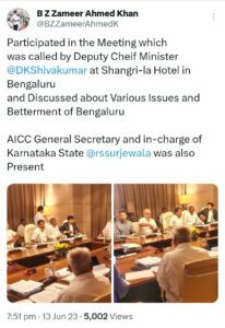 Screenshot of now deleted tweet by Karnataka minister Zameer Ahmed Khan with the controversial photos. (SF Desk)