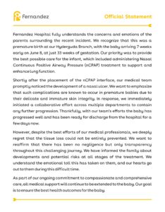 Fernandez hospital statement