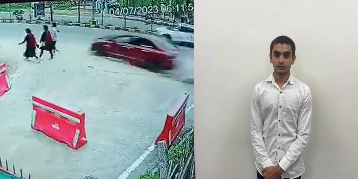 (Left) A screengrab from just before the accident; and (right) the Accused.