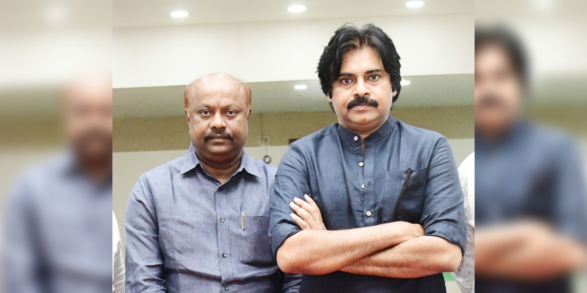 Ramesh Babu with PAwan Kalyan after joining the Jana Sena.