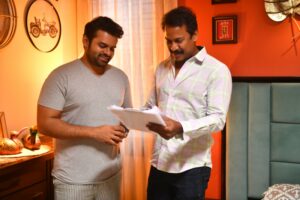 Sai Dharam Tej with director Samuthirakani on the sets