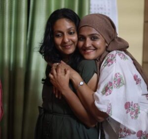 Shruthi Sharanyam and Remya Nambeeshan during the shoot
