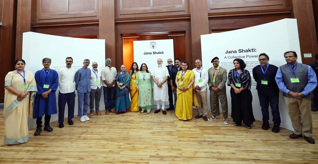 Prime Minister Narendra Modi attending art exhibition, "Jan Sakti: A Collective Power", at National Gallery of Modern Art in New Delhi (Supplied)