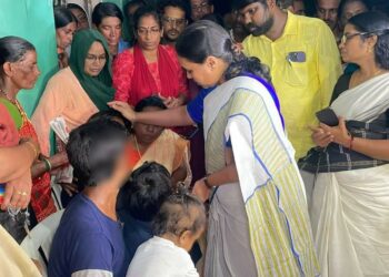 Kerala's health minister Veena George meeting the family of the child who was sexually assaulted and murdered allegedly by a Bihar native.