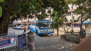 Mahe district administration office where the lone bus to Puducherry awaits passengers. (KA Shaji)
