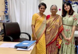 Swetha Kannan with her grandmother and her oncologist. The Lalitha Foundation was started in memory of her grandmother.