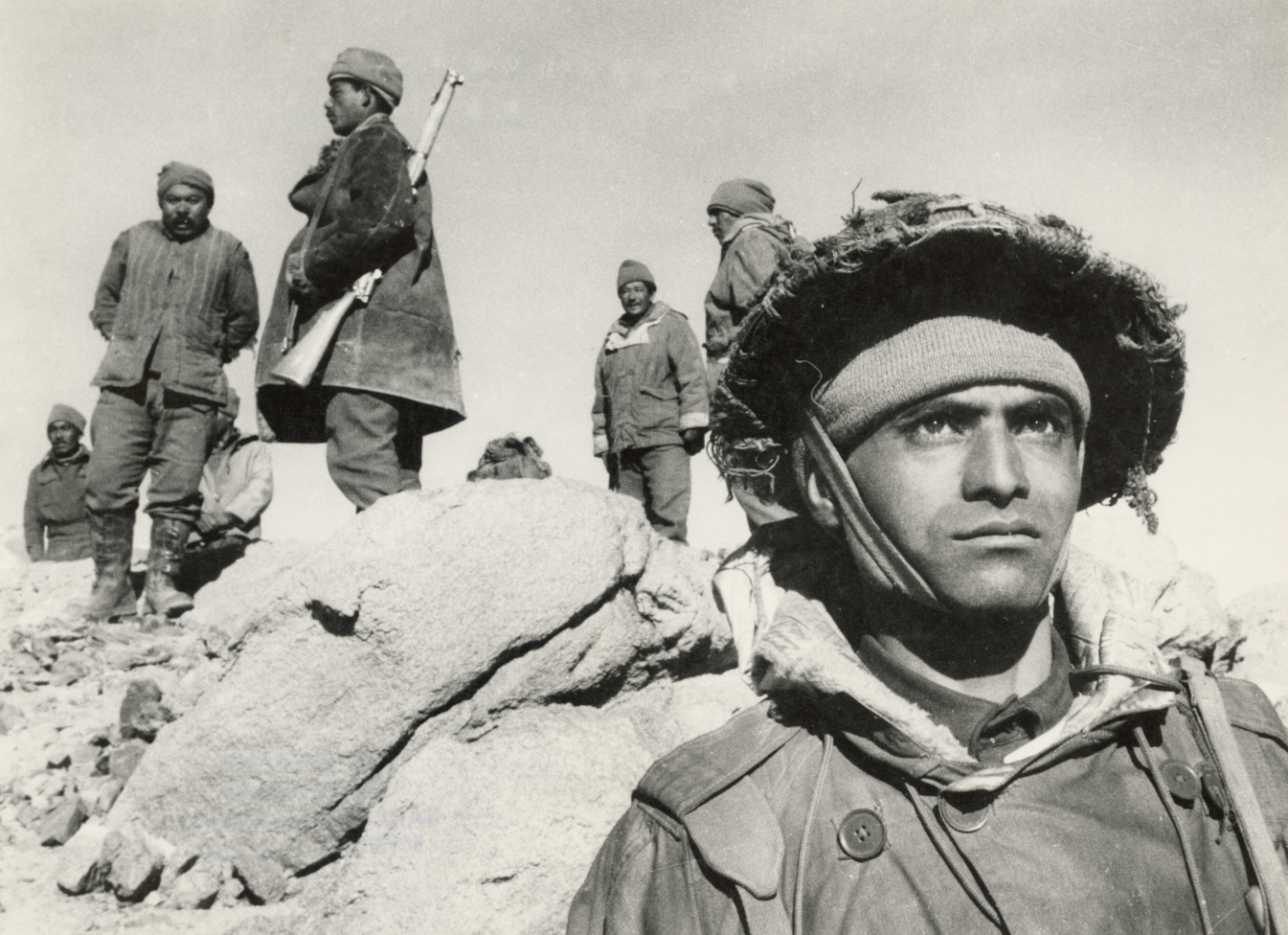 Brave Indian Jawaans Standing Guard on a High Mountain Range Post the India-China Conflict, Ladakh T. S. Satyan, Indian, 1923 - 2009 c.1962 Ladakh, India Silver gelatin print PHY.10028 Gifted by the T. S. Satyan Family Trust Courtesy of Museum of Art & Photography, Bengaluru