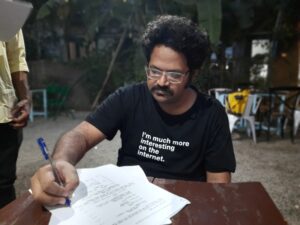 Abhishek Maharshi working on the script