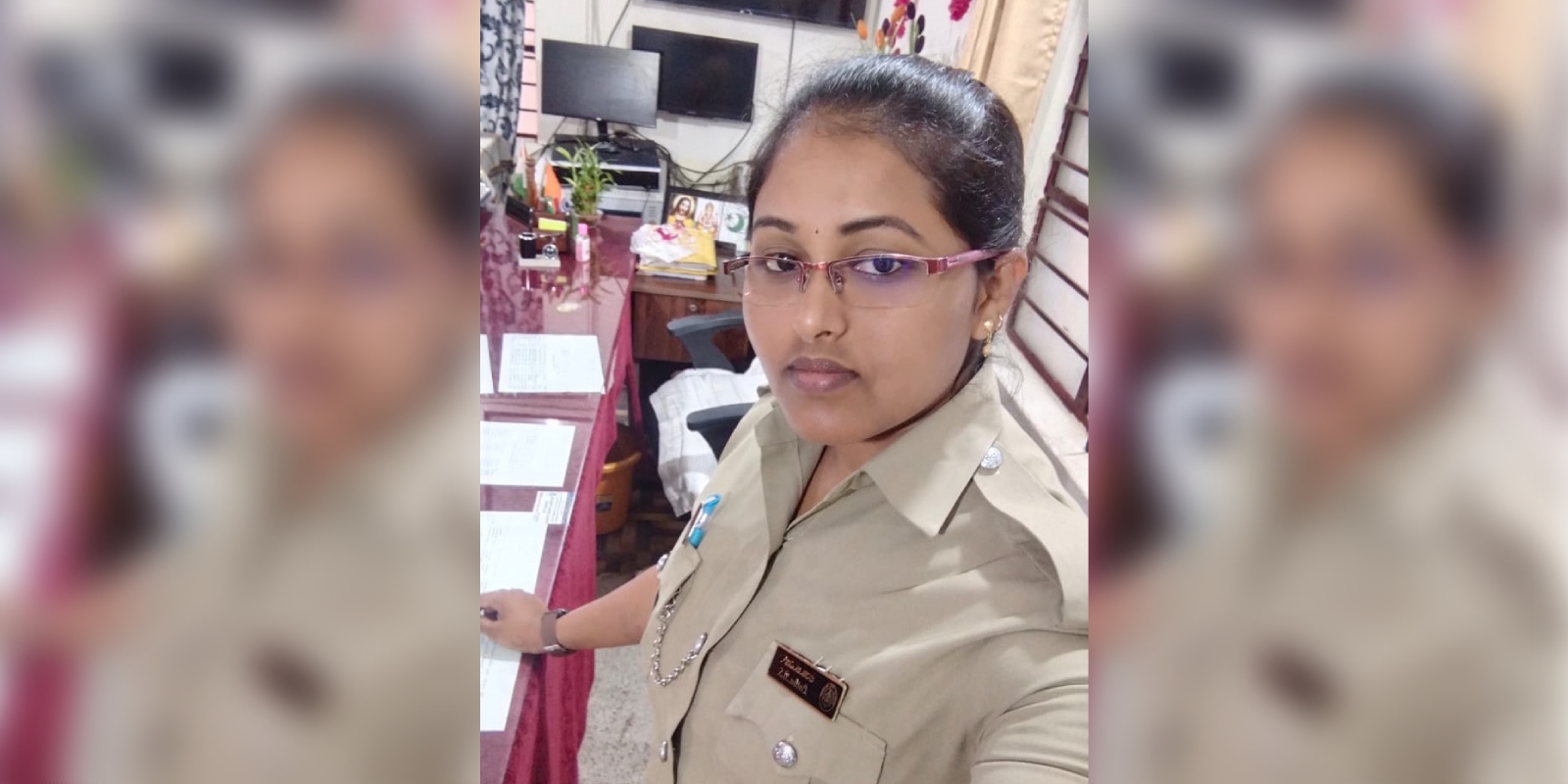 Tarikere Woman Constable BS Latha, who has been suspended over allegations of misbehaviour and posting a WhatsApp status against a Karnataka MLA.