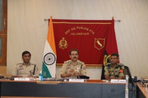 Special DGP Law and Order Arpit Shukla in a meeting with BSF officials. (Supplied)